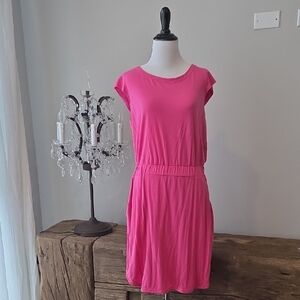 Athleta Pink Mini Sundress with Crew Neck and Flutter Cap Sleeves